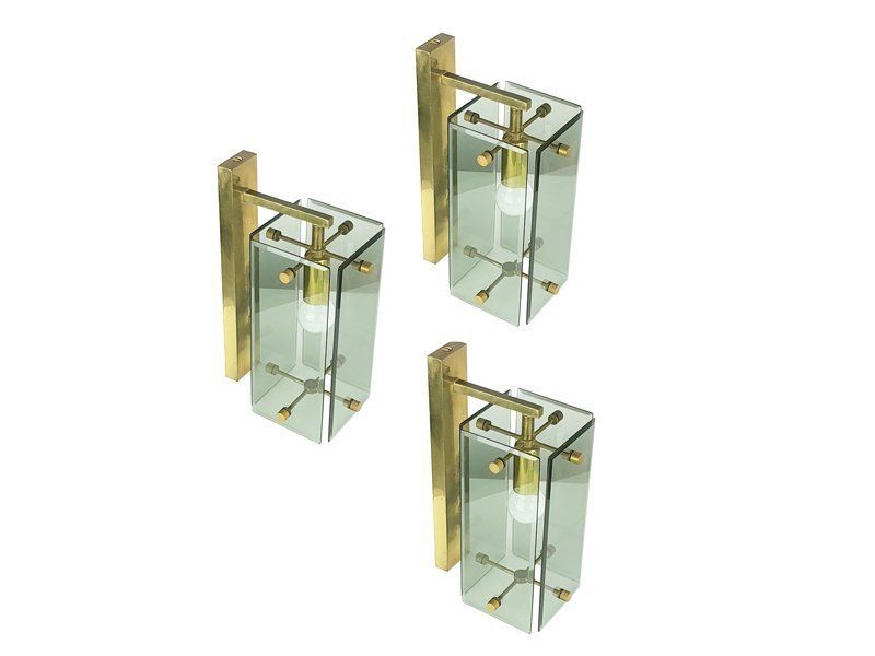 Mid Century Italian Brass And Smoked Glass Sconces From Cristal Art, Set Of 3 photo vinterior