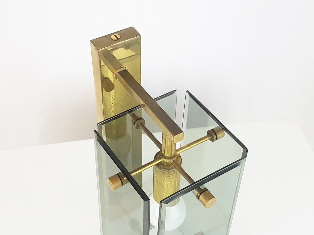 Mid Century Italian Brass And Smoked Glass Sconces From Cristal Art, Set Of 3 photo vintage