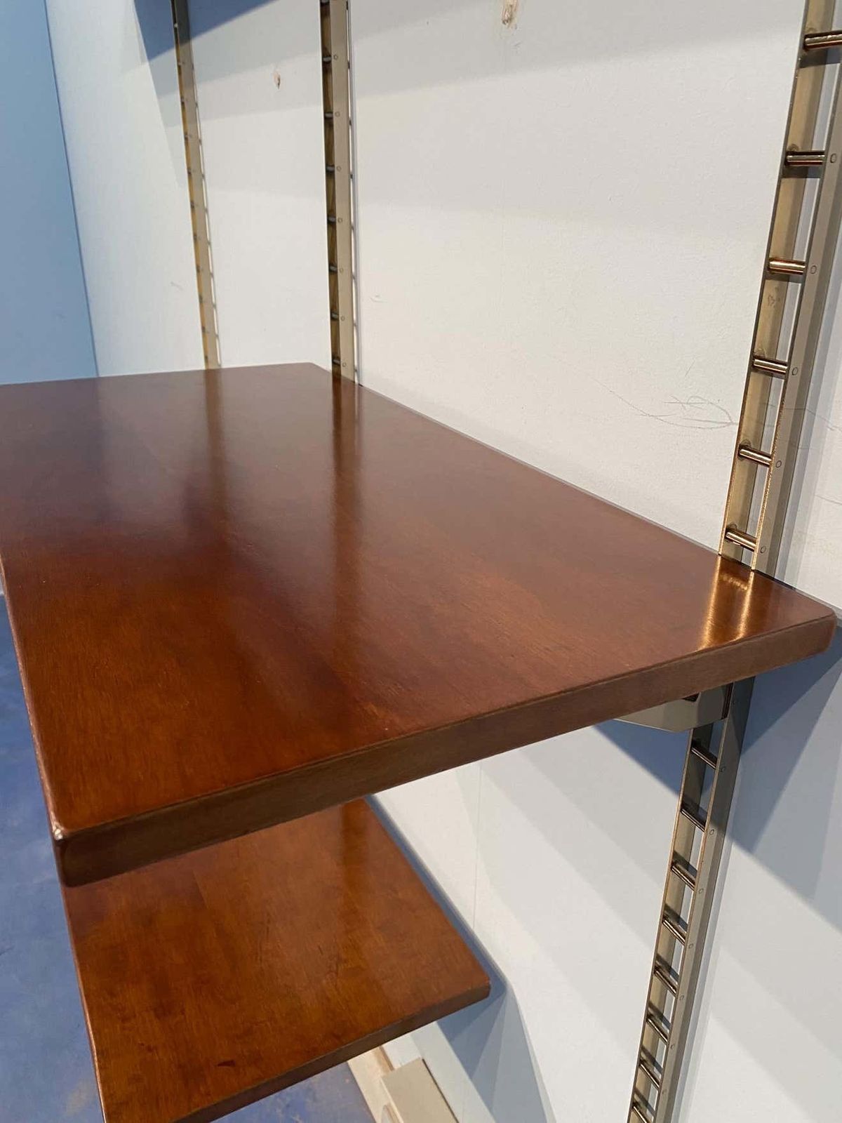 Furniture Italian Mid Century Suspended Wall Unit Boockase In Walnut And Gilded Metal 1960 photo
