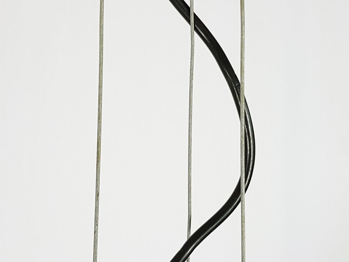 Mid Century Italian Opaline Glass, Brass, And Black Metal Pendant photo vinterior