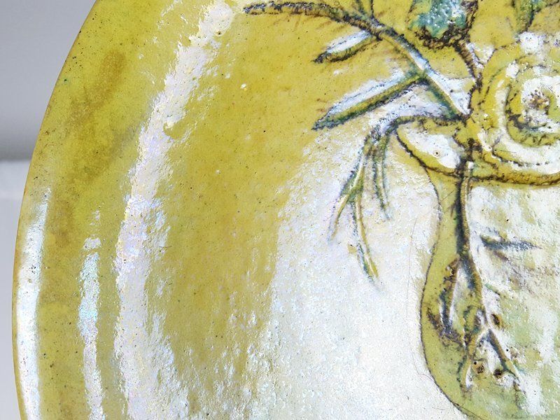 Mid Century Modern Decorative Green Ceramic Plate With Still Life By Pietro Melandri photo 1663.0