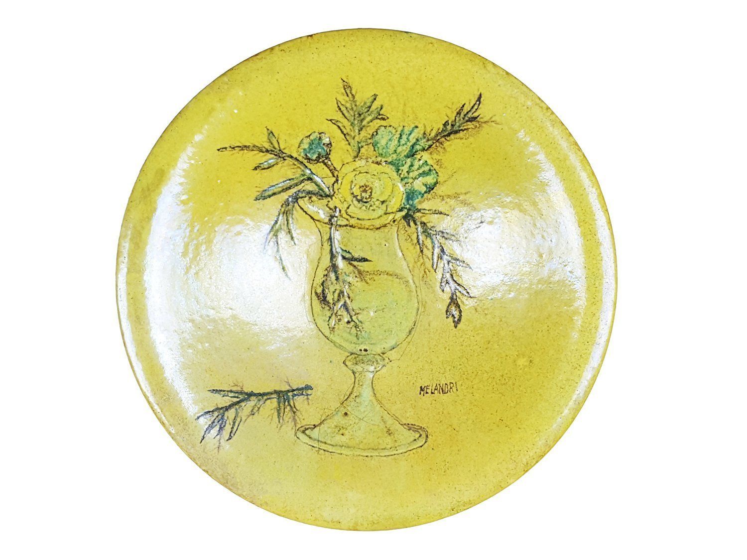 Mid Century Modern Decorative Green Ceramic Plate With Still Life By Pietro Melandri photo buy
