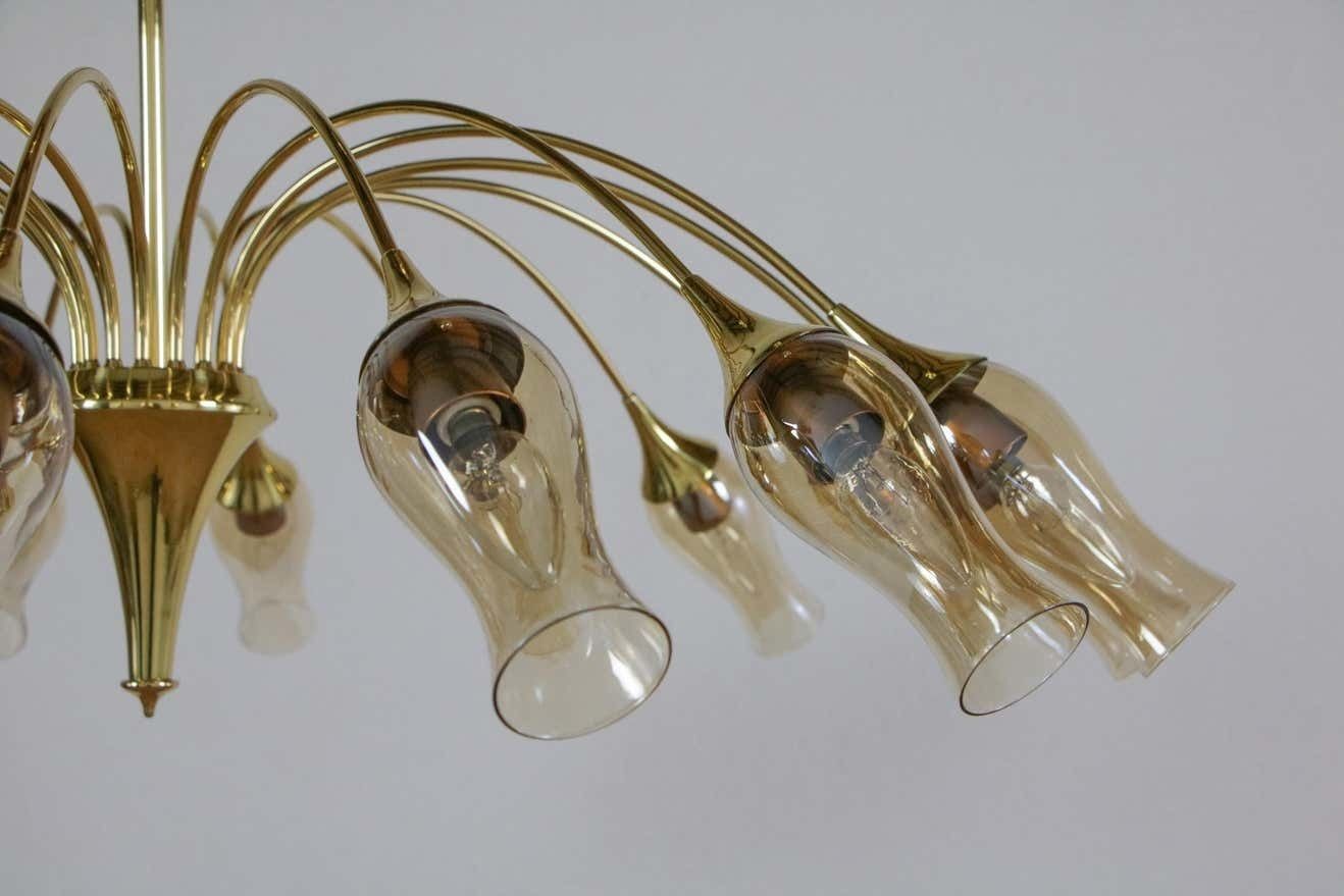 Italian Mid Century Modern Big Spider Murano Glass Chandelier, Gold Color, 1950s photo buy