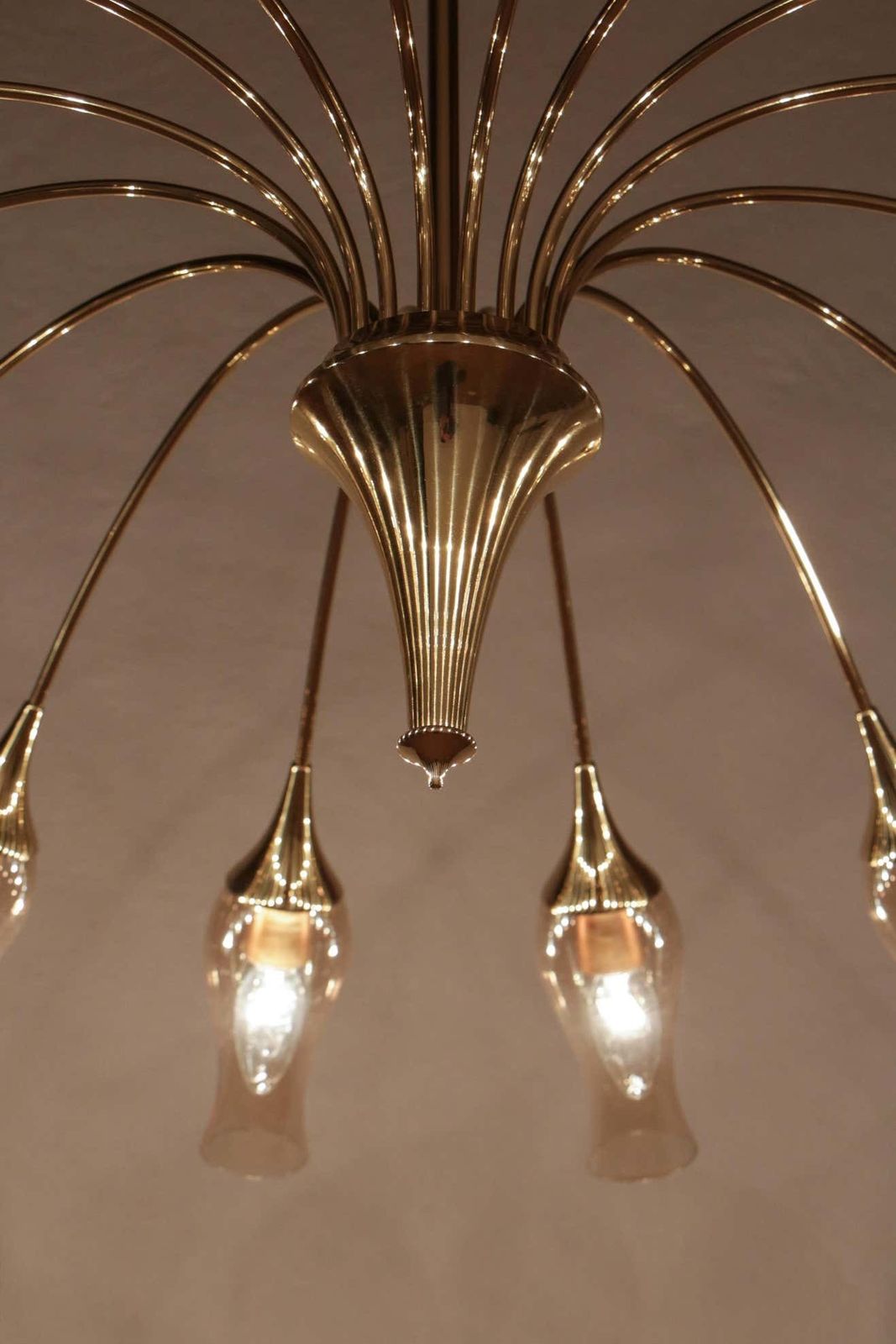 photo buy Italian Mid Century Modern Big Spider Murano Glass Chandelier, Gold Color, 1950s