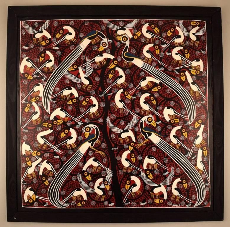 Hapela, Tinga Tinga, Oil On Canvas, Naivist Composition With Birds photo furniture