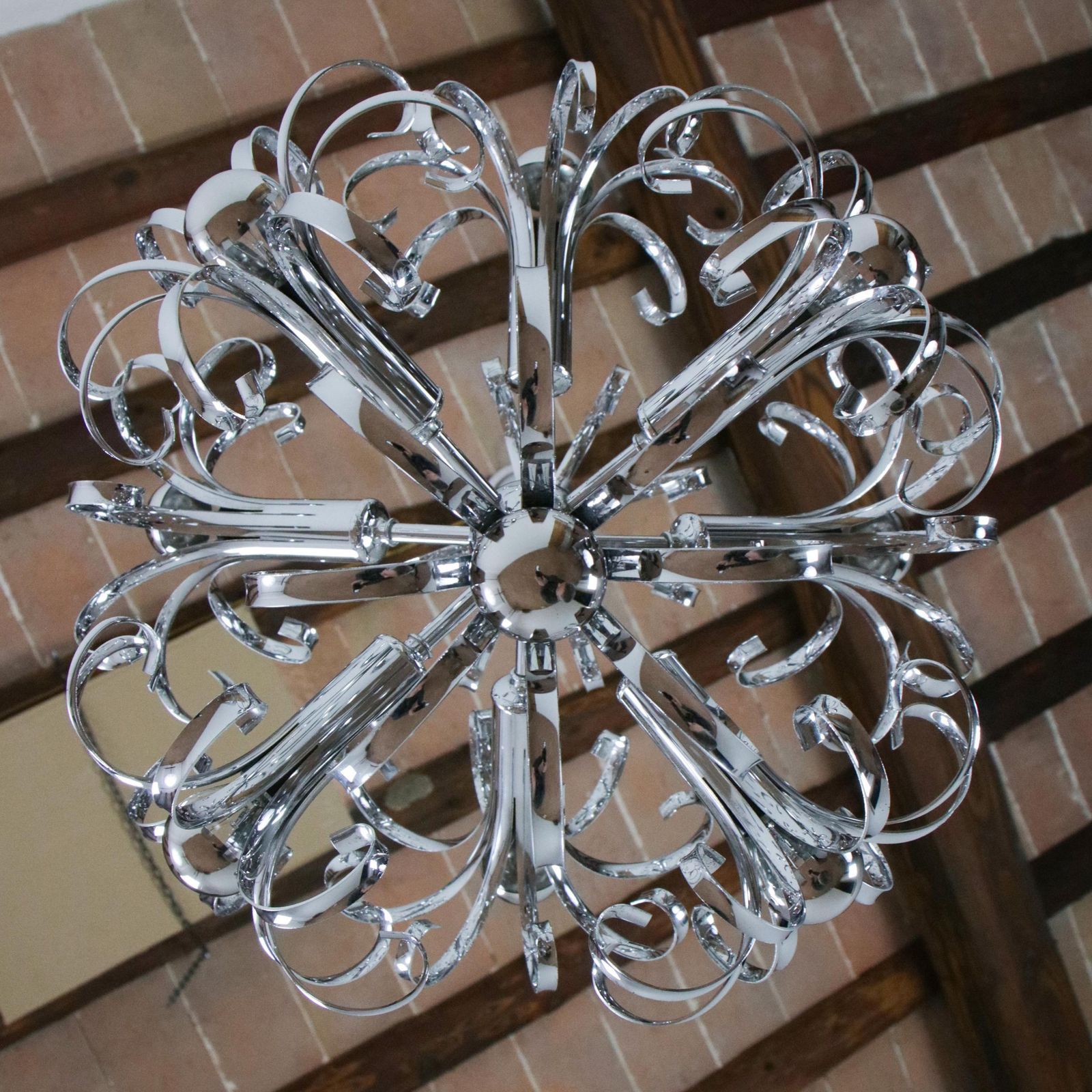 Lighting Italian Space Age Chrome Sputnik Chandelier, Pendant Lamp 1970s photo