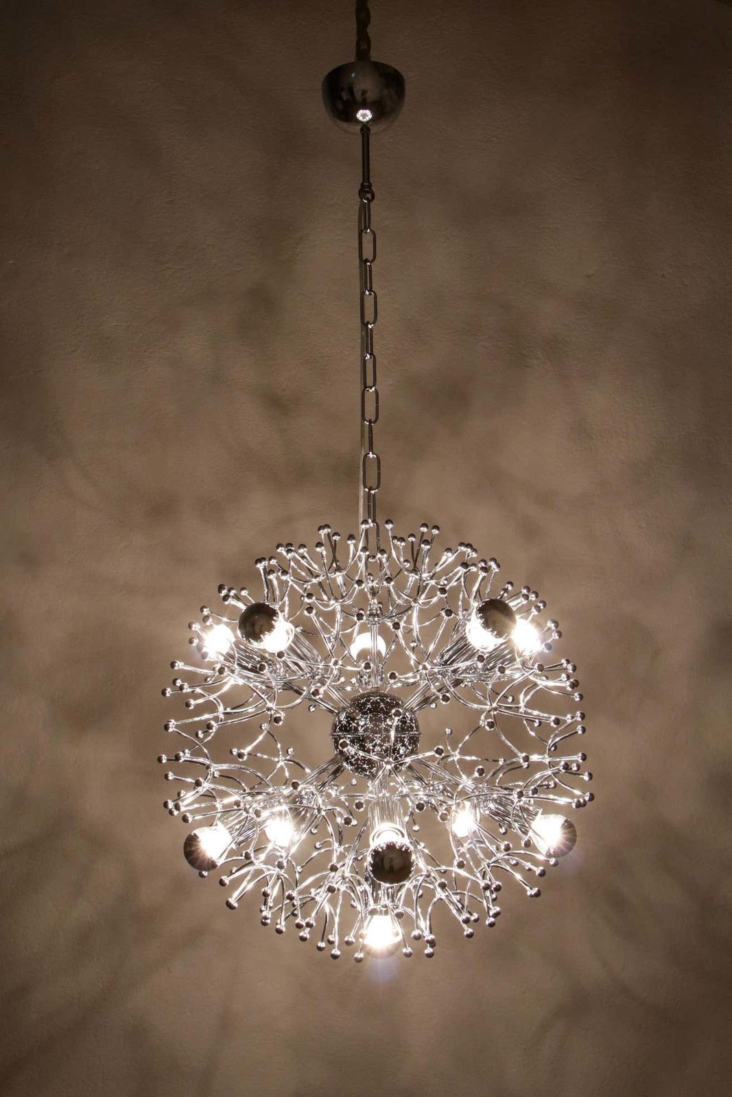 Lighting Italian Space Age Chrome Sputnik Chandelier, Pendant Lamp By Gaetano Sciolari photo