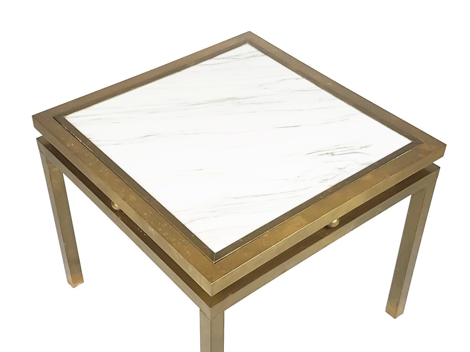 Italian White Marble And Brass Coffee Table, 1970s photo vinterior