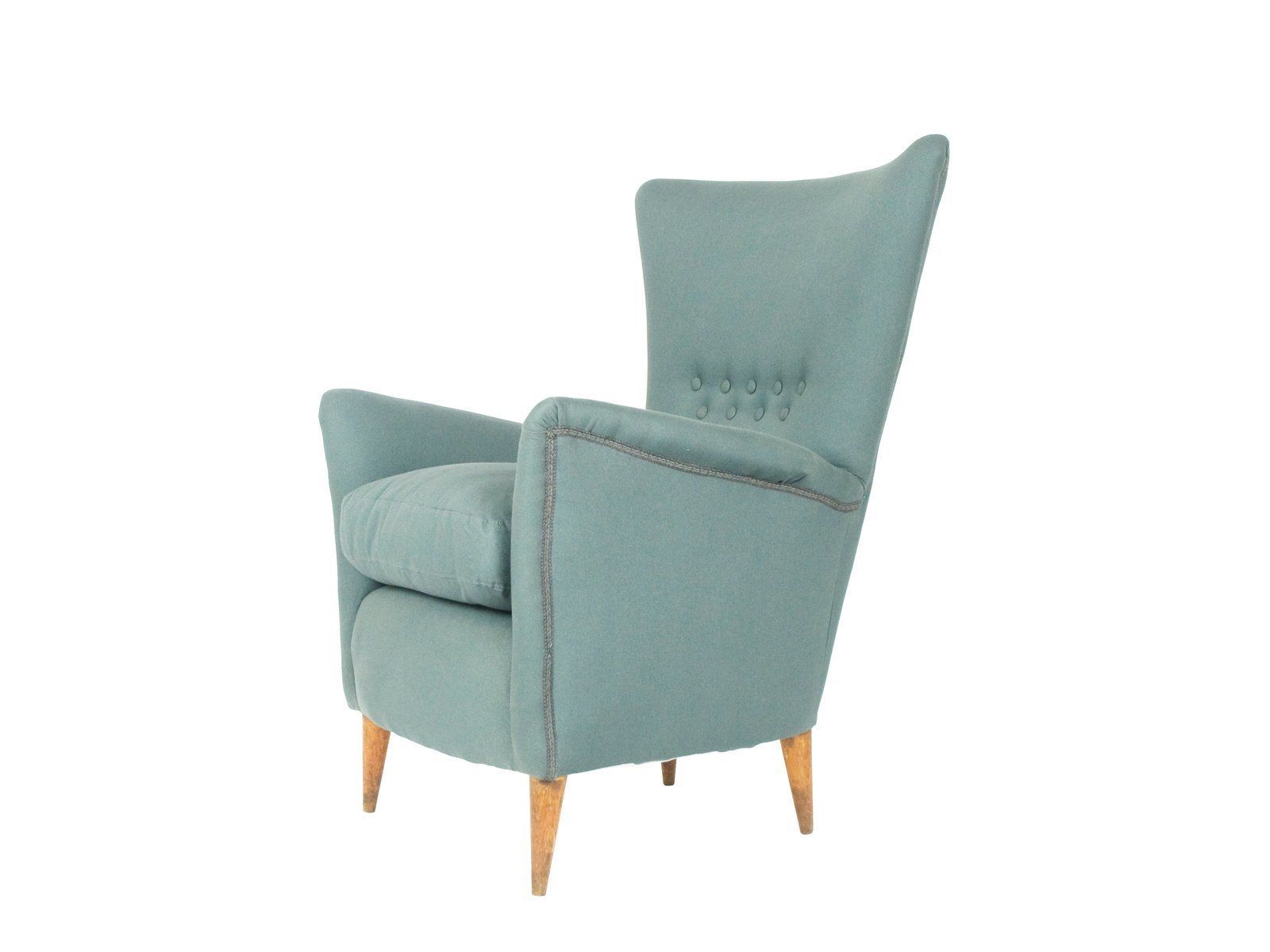 Mid Century Modern Italian Grey Fabric & Wood Armchair