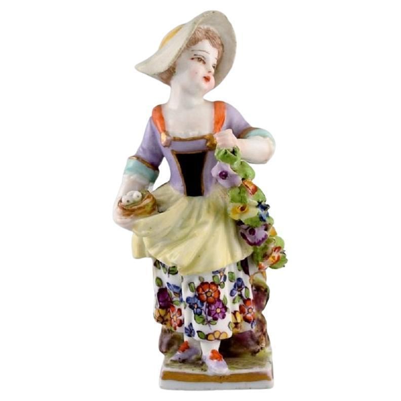 Augustus Rex, Germany, Antique Hand Painted Porcelain Figure, Girl With Flowers