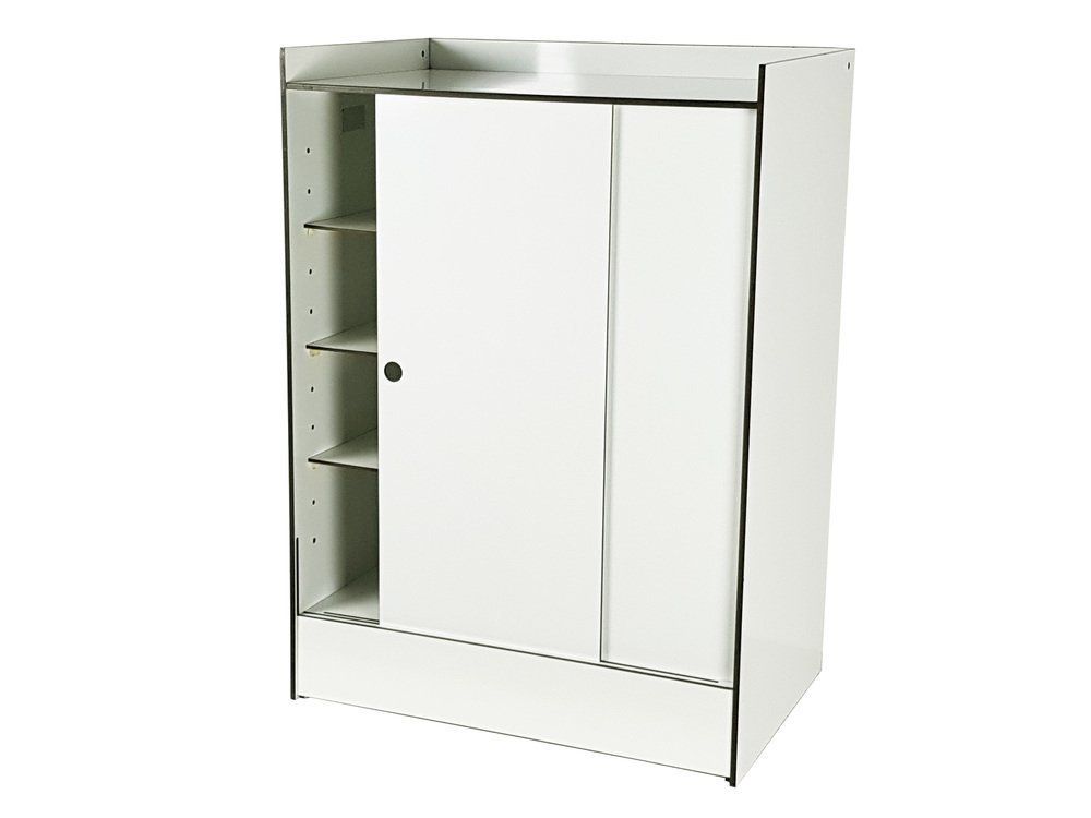 Italian White Laminated Plastic Storage Unit With Shelves & Sliding Doors For La Rinascente, 1960s photo furniture