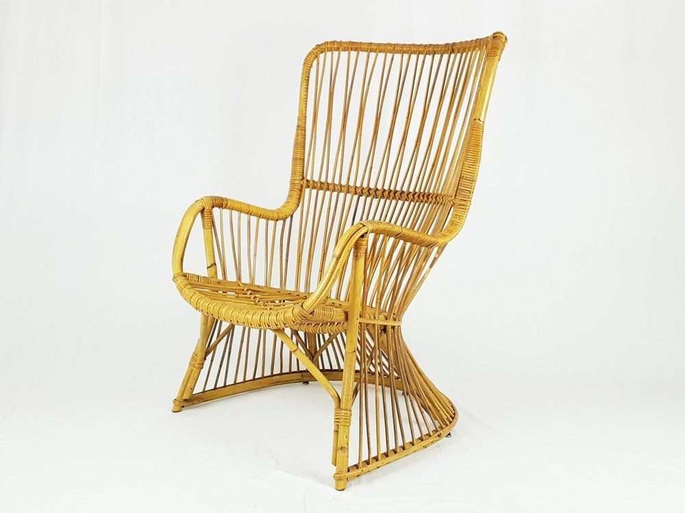 Mid Century Italian Rattan And Rush Armchair, 1960s photo vinterior