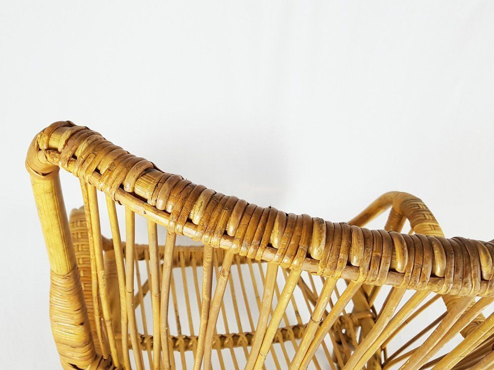 Furniture Mid Century Italian Rattan And Rush Armchair, 1960s photo