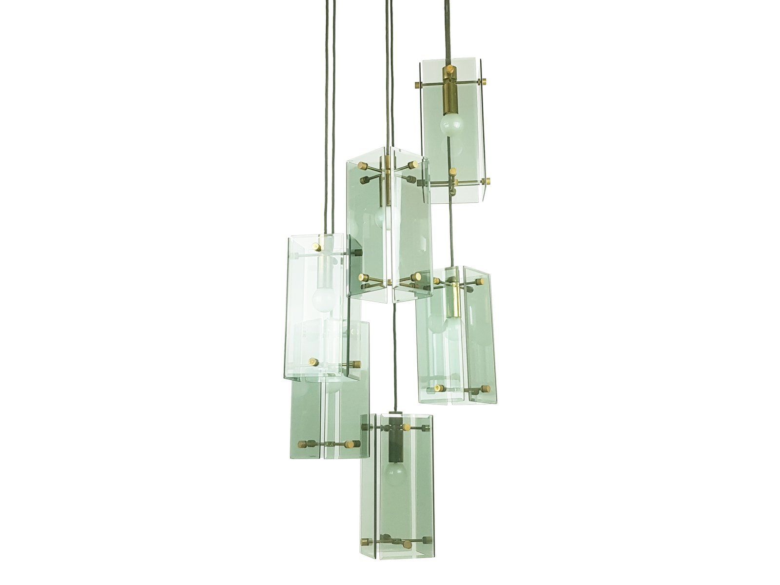 Italian Teak Pendant Lamp In Golden Aluminum And Smoked Glass, 1960s photo furniture