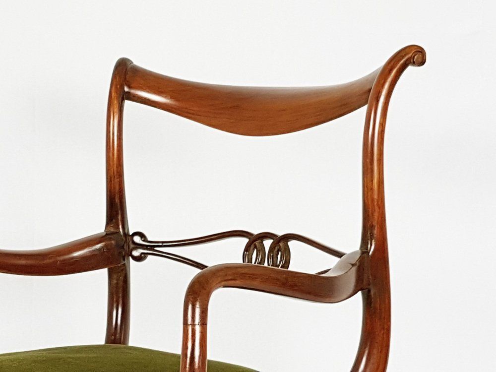 Mid Century Italian Wooden & Green Velvet Armchair, 1950s photo furniture