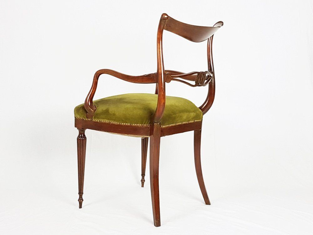 photo furniture Mid Century Italian Wooden & Green Velvet Armchair, 1950s