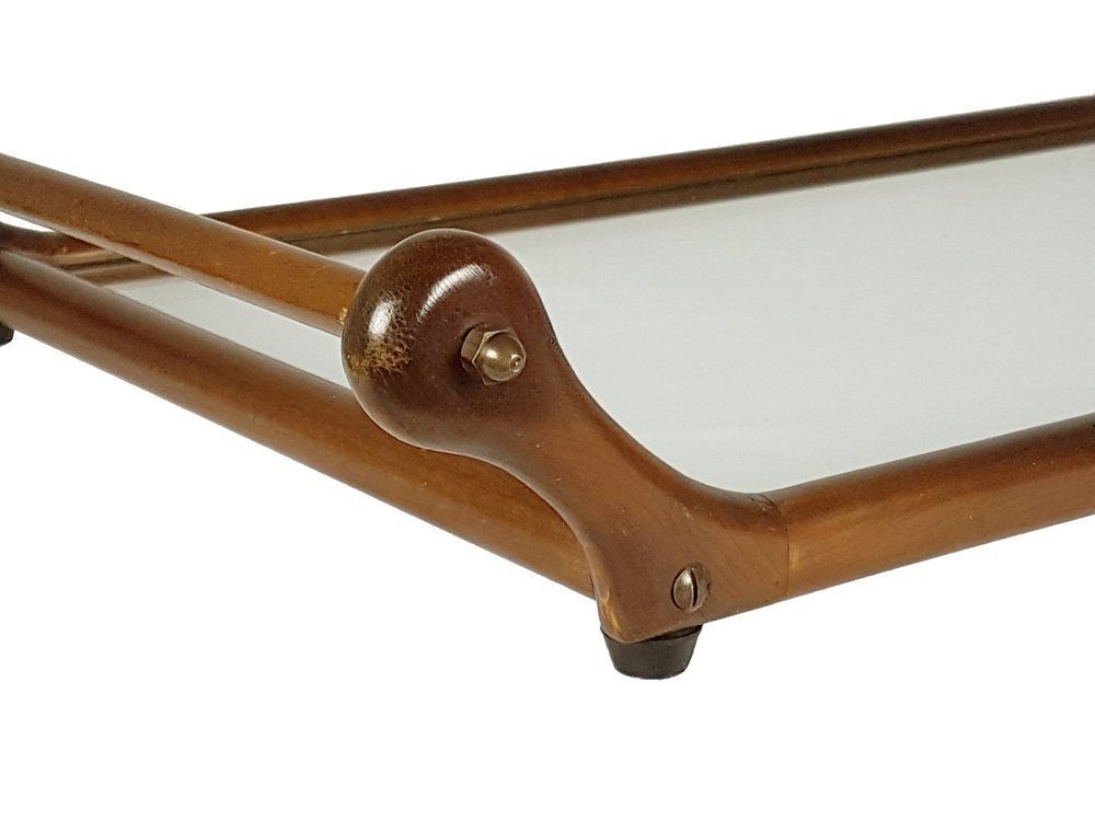 Italian Glass, Brass & Wood Serving Tray, 1960s photo furniture