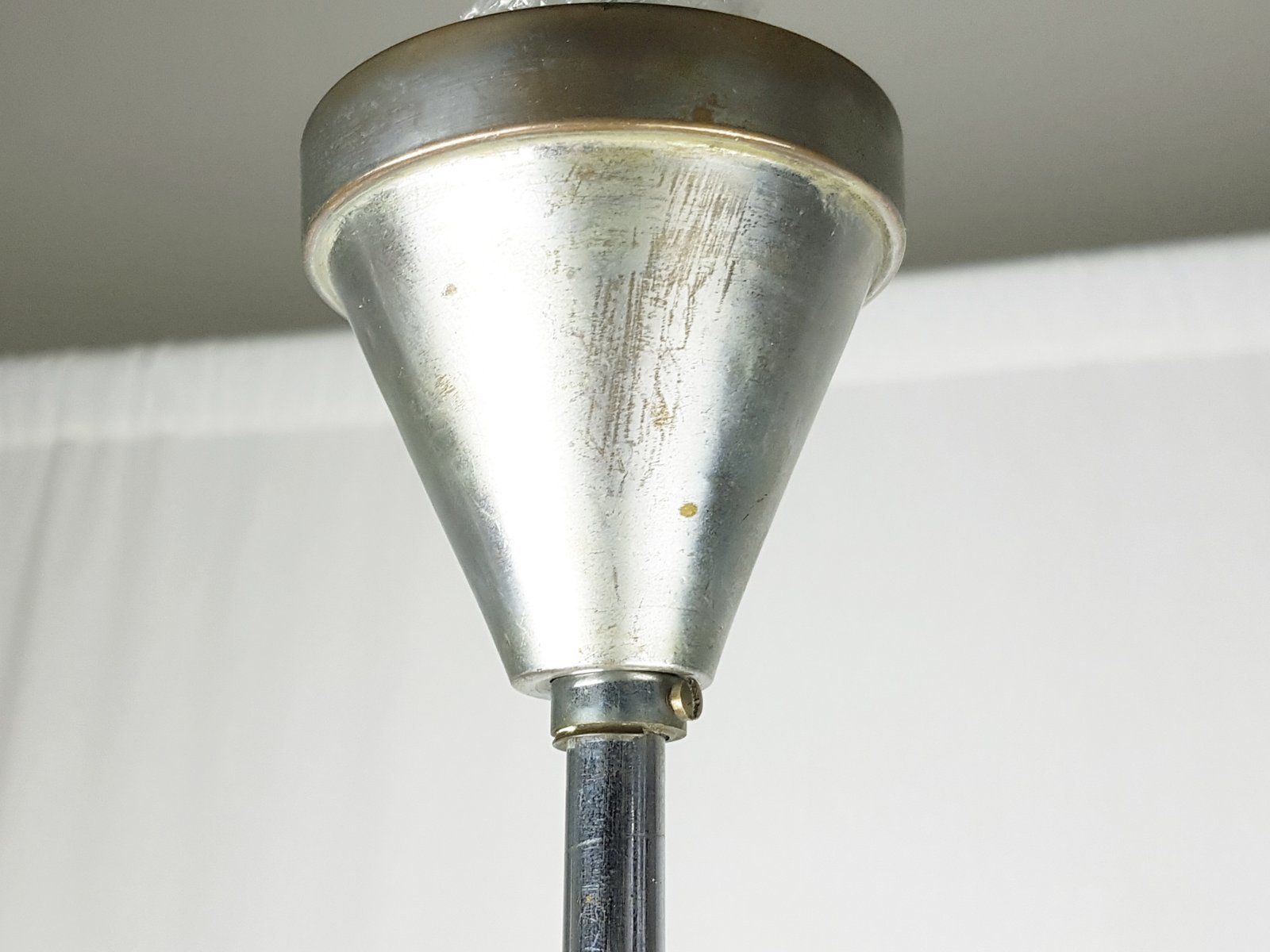 Small Chrome Plated & Opaline Glass Pendant Lamp By Otto Müller For Sistrah Licht Gmbh, 1920s photo vinterior