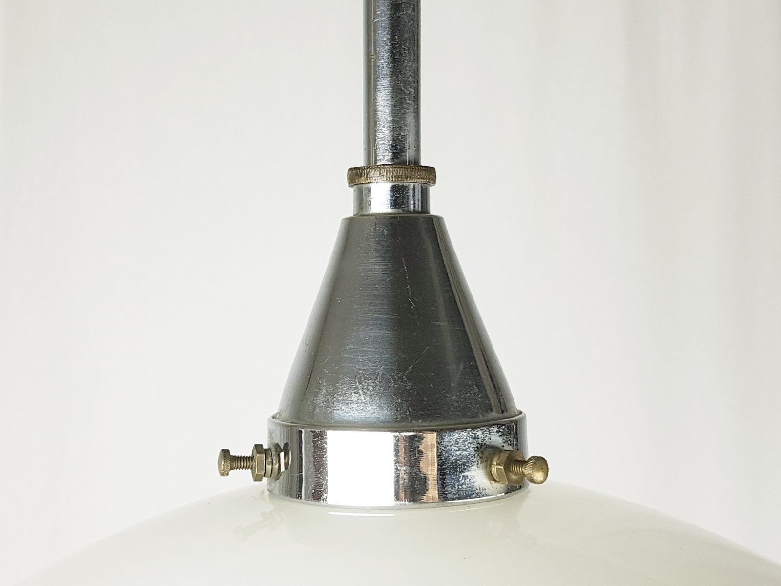 Small Chrome Plated & Opaline Glass Pendant Lamp By Otto Müller For Sistrah Licht Gmbh, 1920s photo buy