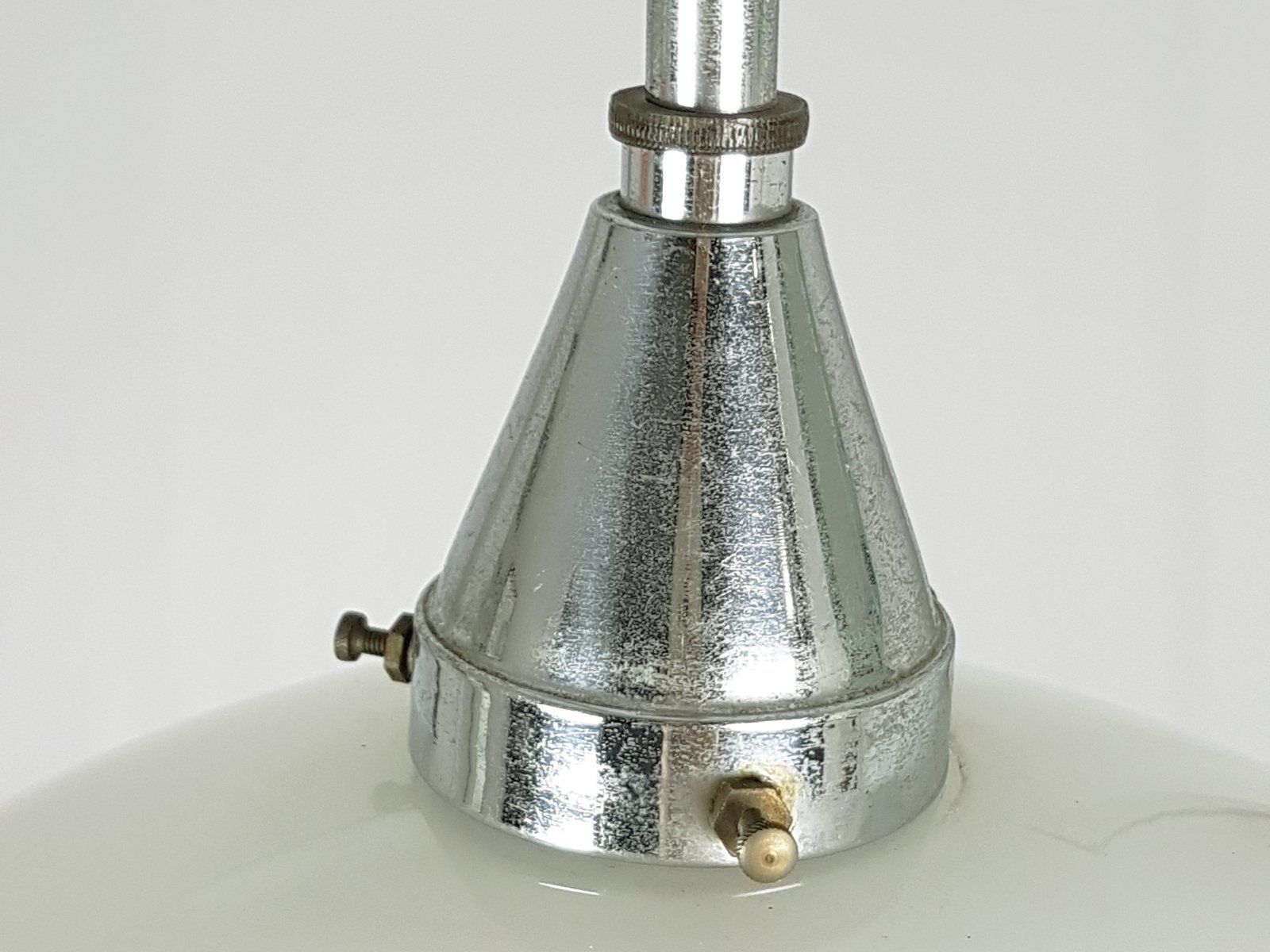 photo furniture Small Chrome Plated & Opaline Glass Pendant Lamp By Otto Müller For Sistrah Licht Gmbh, 1920s