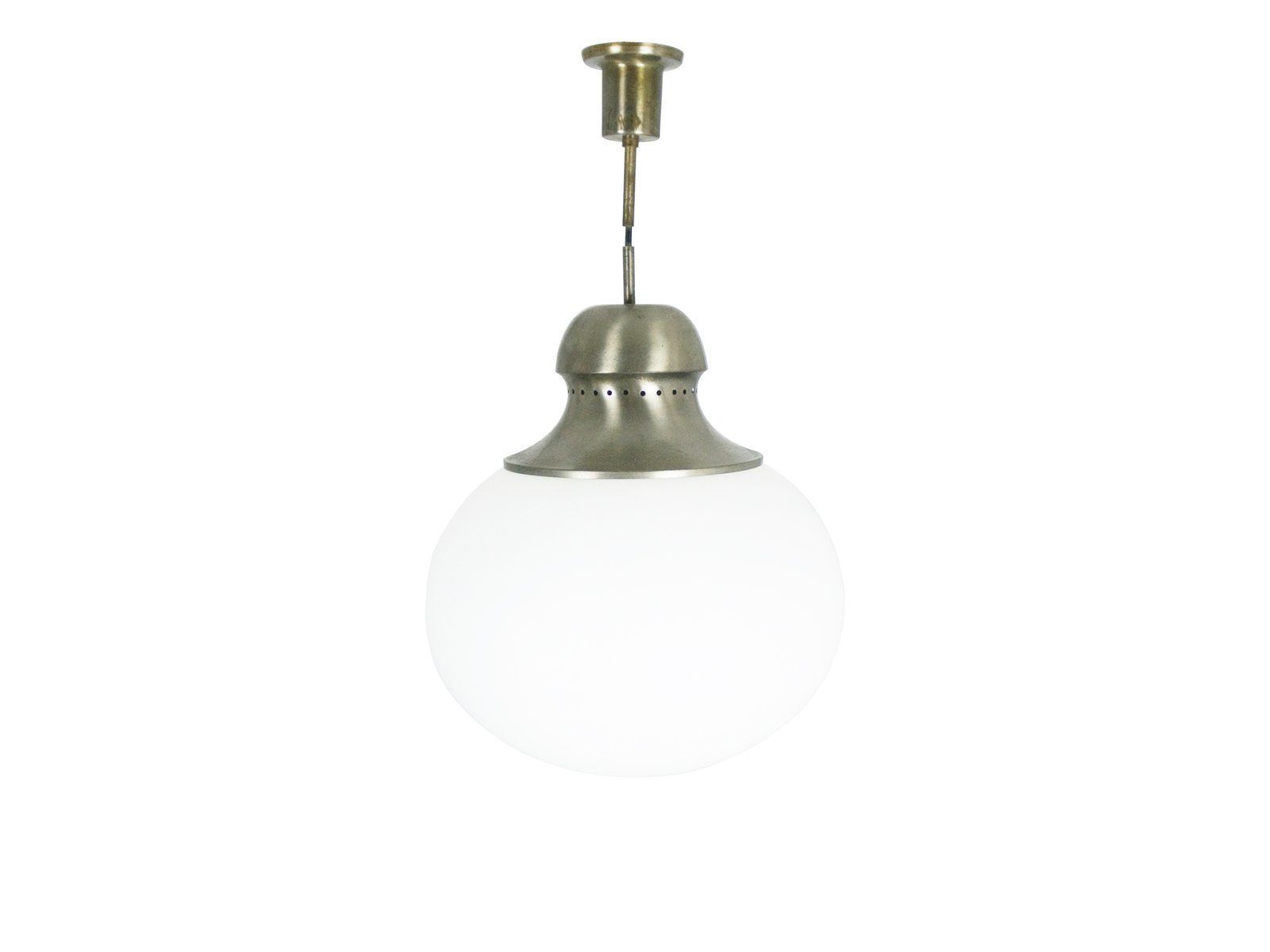 Nickel Plated Brass & Opaline Glass A298 Pendant Lamp From Candle