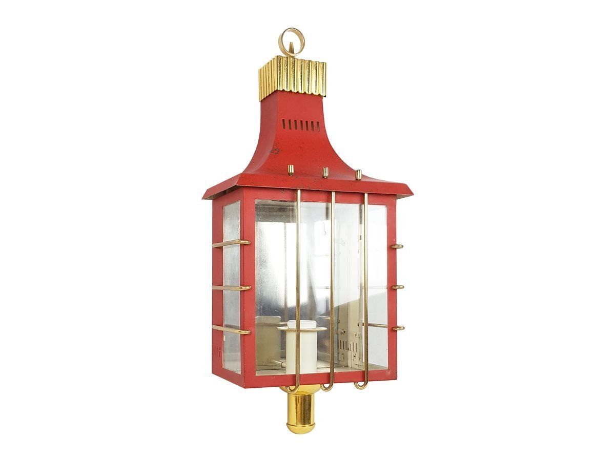 Mid Century Italian Red Metal, Brass, And Glass Sconce photo furniture