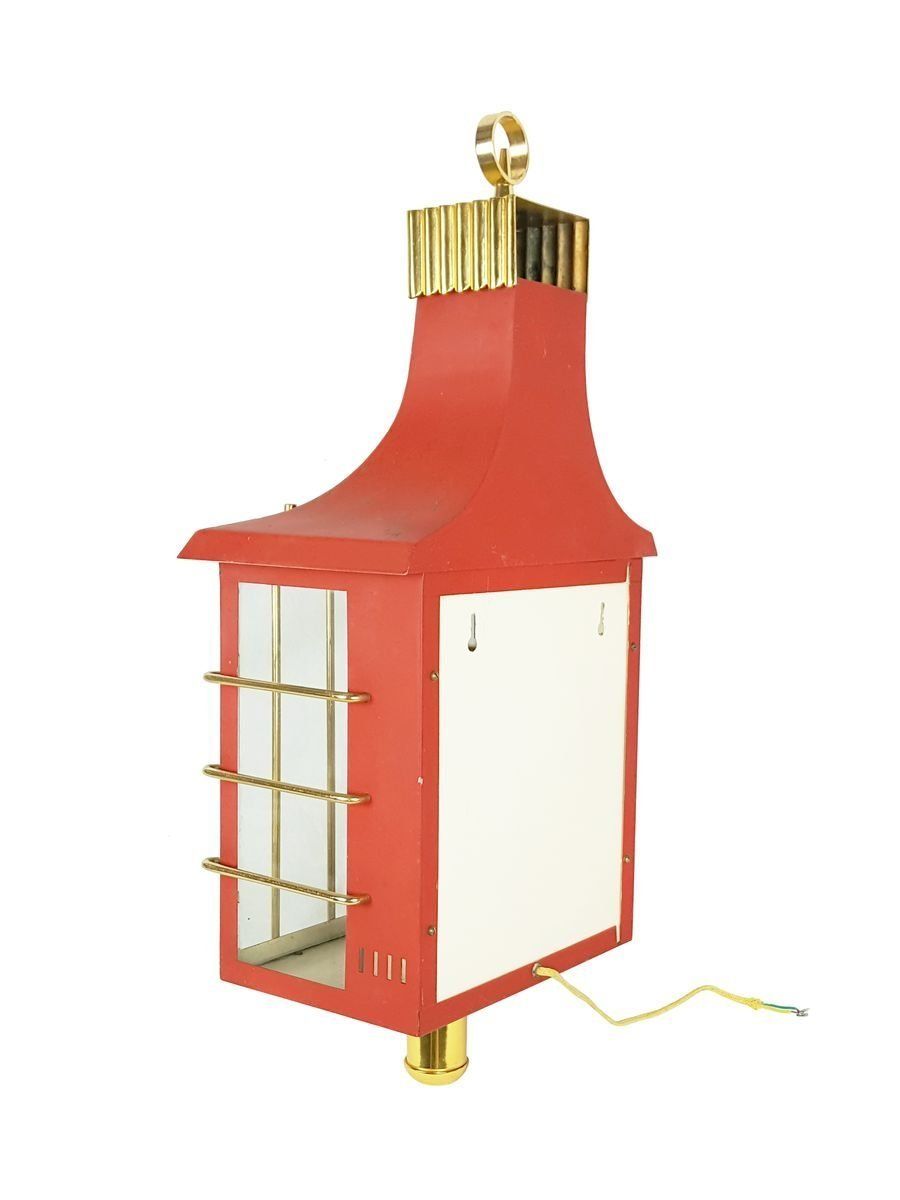 Mid Century Italian Red Metal, Brass, And Glass Sconce photo vintage