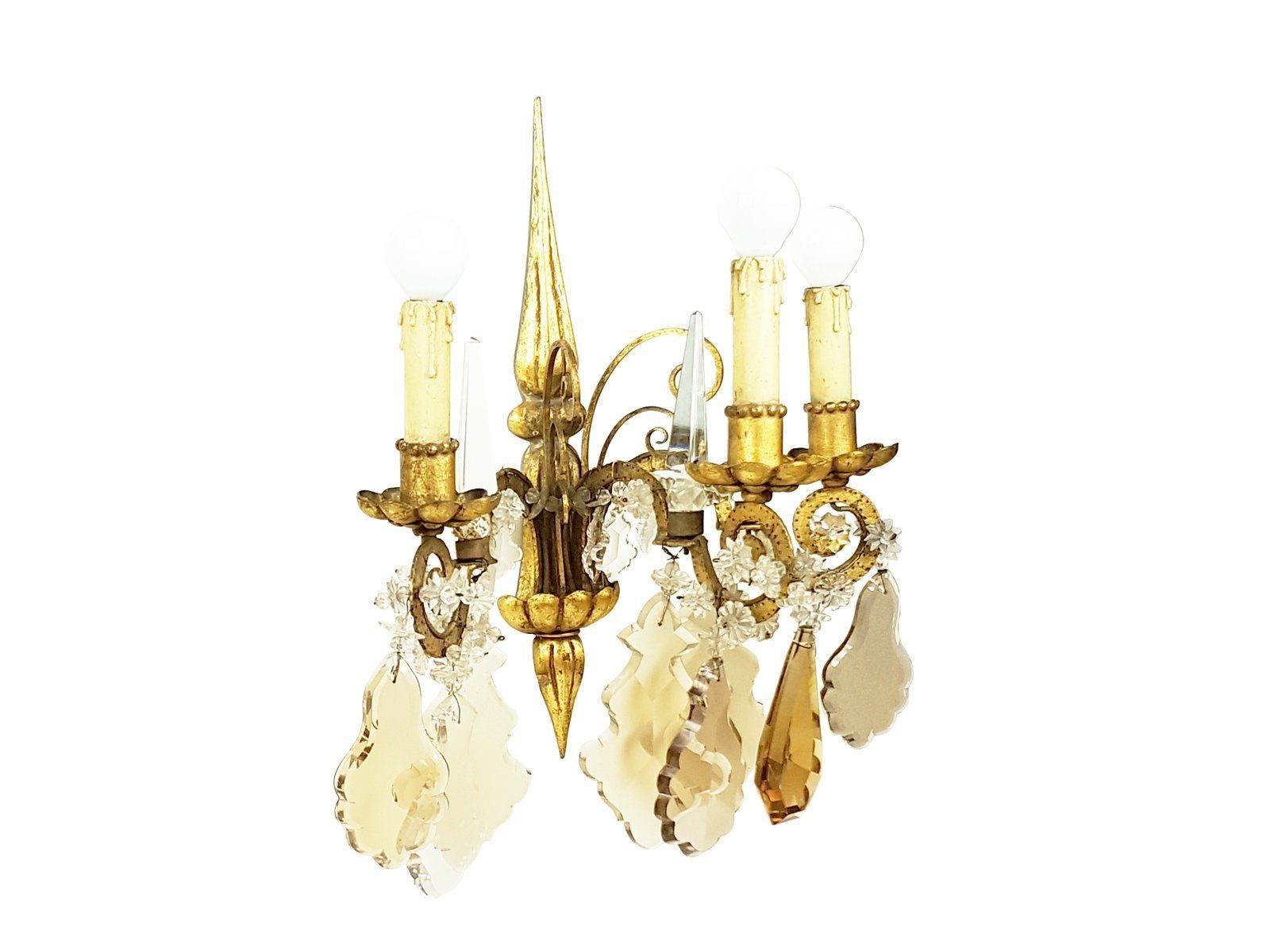 Italian Gold Leaf Metal And Faceted Crystal Sconces With Stars And Obelisks Decor photo Lighting