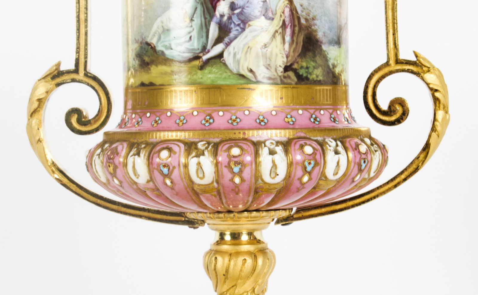 Antique Pair French Ormolu Mounted Pink Sevres Lidded Vases 19th C photo 2750.0