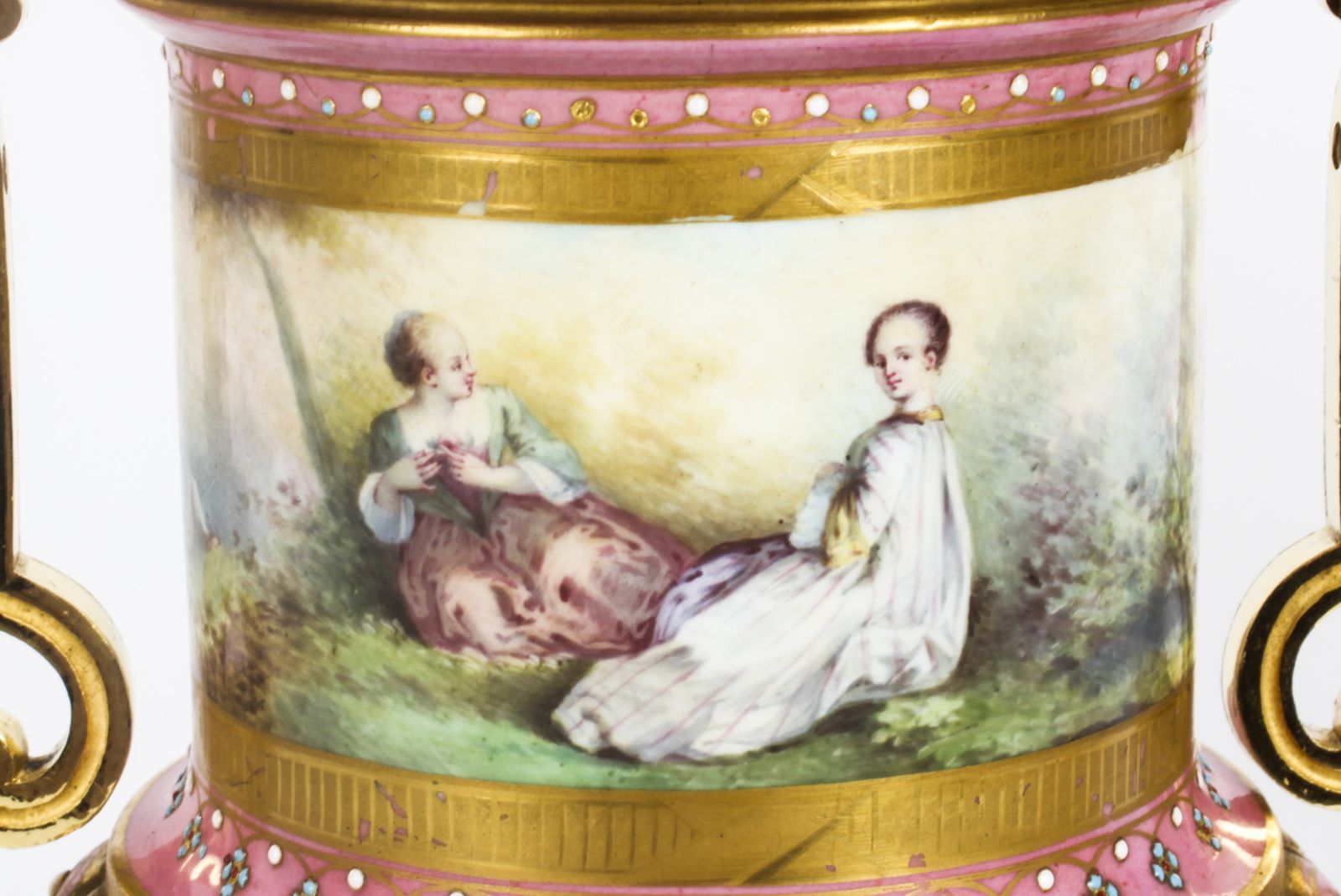 Antique Pair French Ormolu Mounted Pink Sevres Lidded Vases 19th C photo vintage