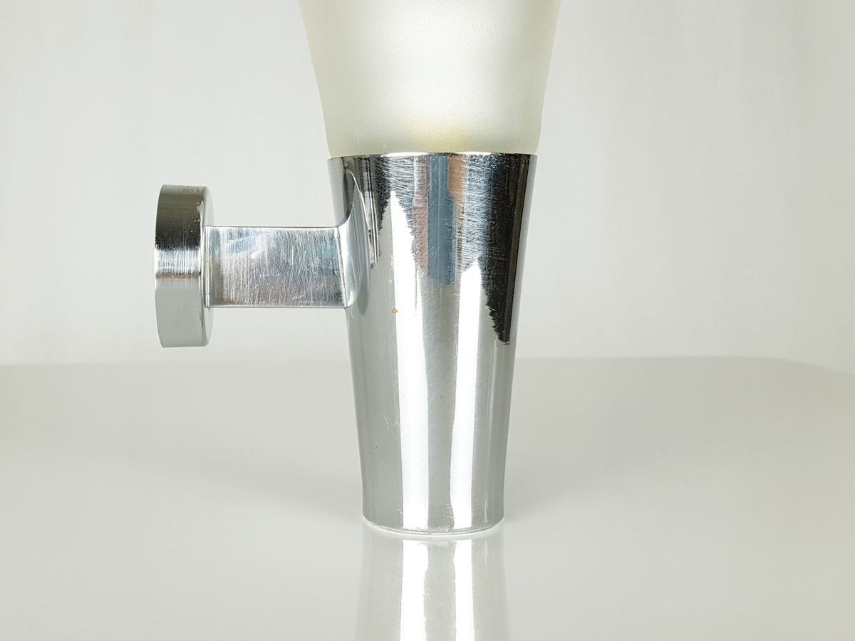 Mid Century Modern Frosted Glass & Chrome Plated Metal Sconces By Pietro Chiesa For Fontana Arte photo for sale