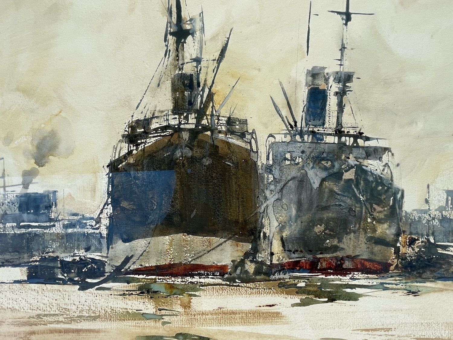 William Walcot 1920s Marine Watercolour Of The Pool Of London photo furniture