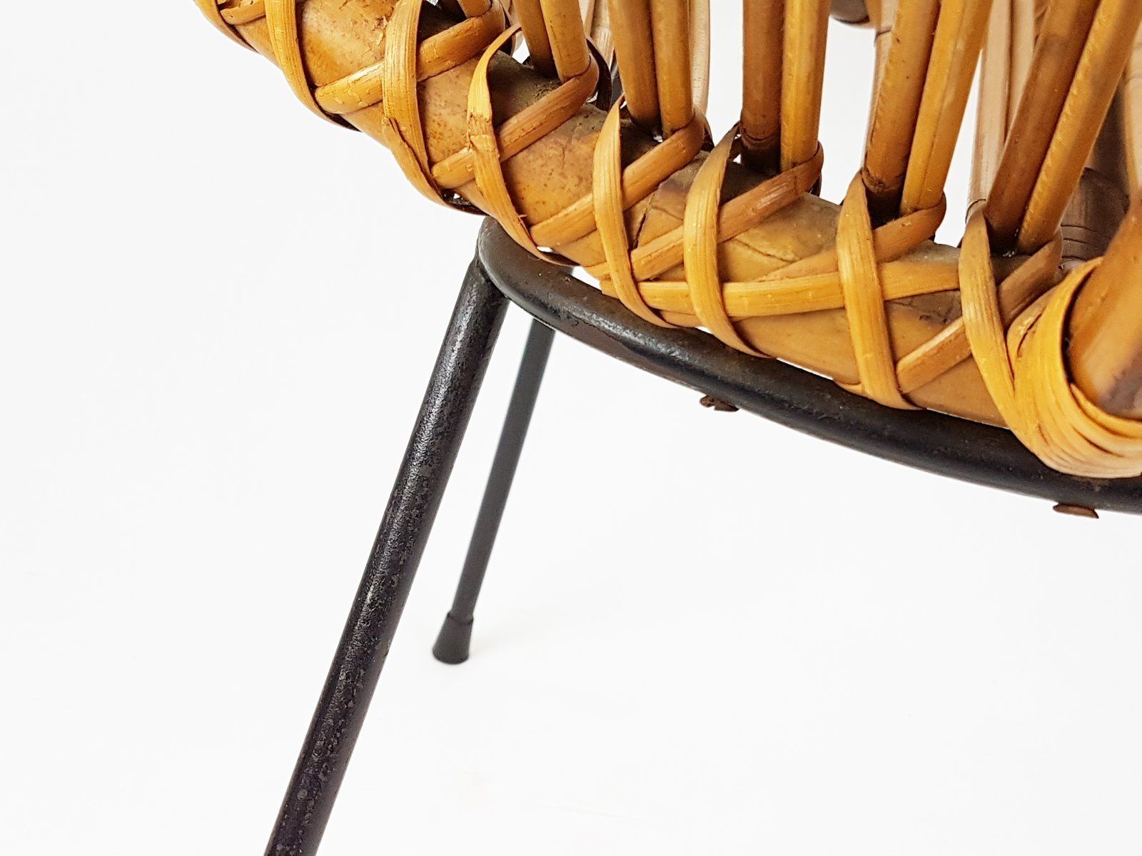 Mid Century Italian Rattan And Black Metal Armchair photo 1059.0