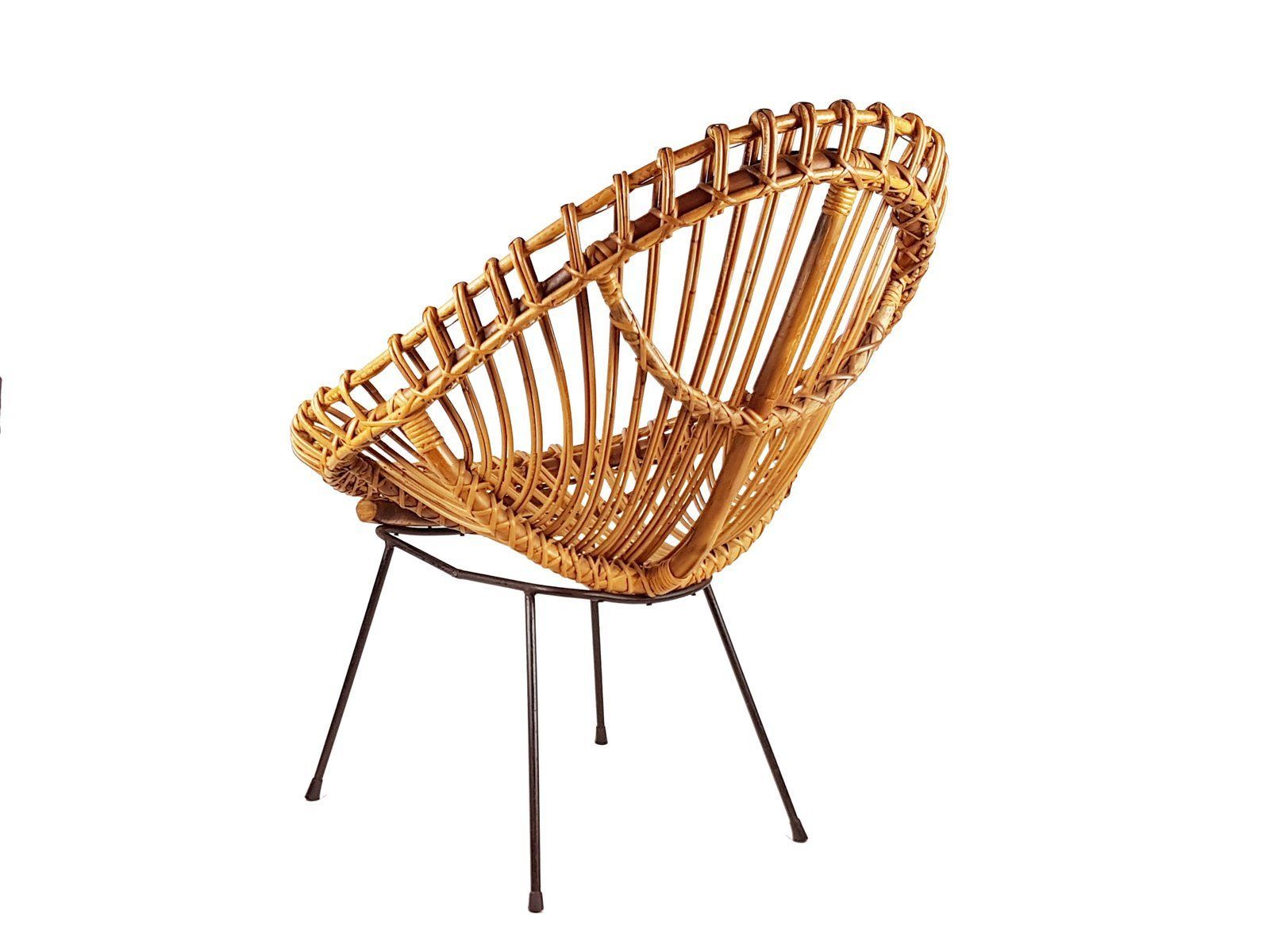 photo furniture Mid Century Italian Rattan And Black Metal Armchair