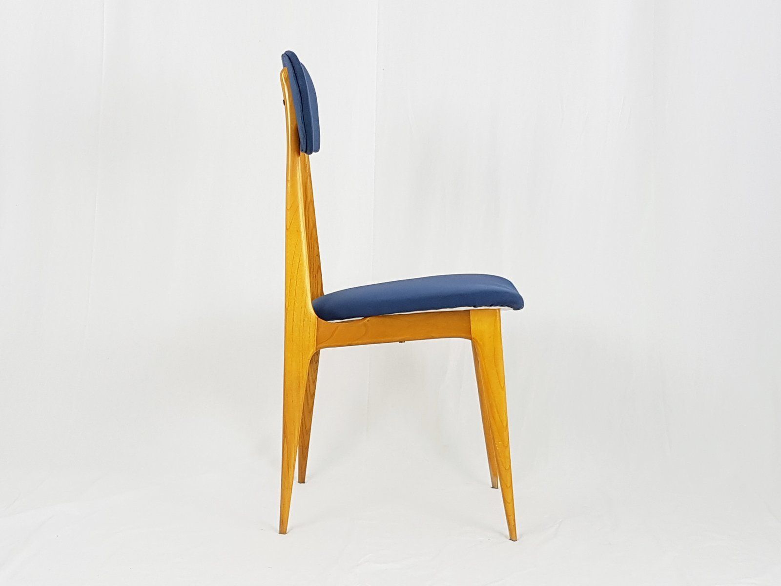 Mid Century Italian Wooden & Blue Fabric Chair photo for sale
