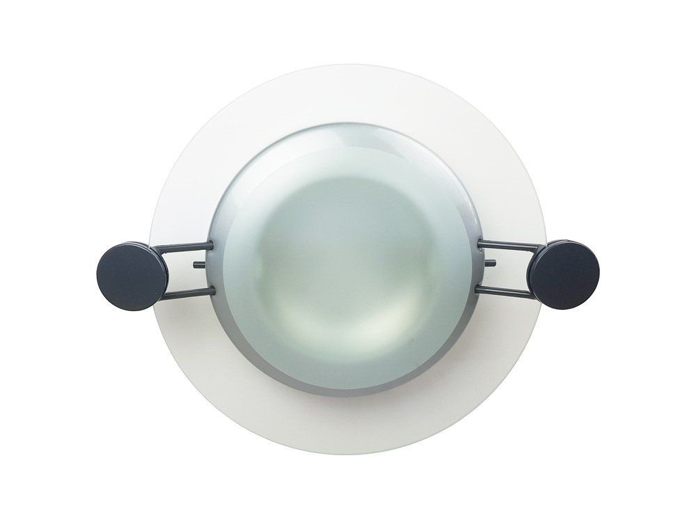 Silver Metal And Sandblasted Glass Cyclos Wall Or Ceiling Lamp By Michele De Lucchi For Artemide  1985 photo for sale