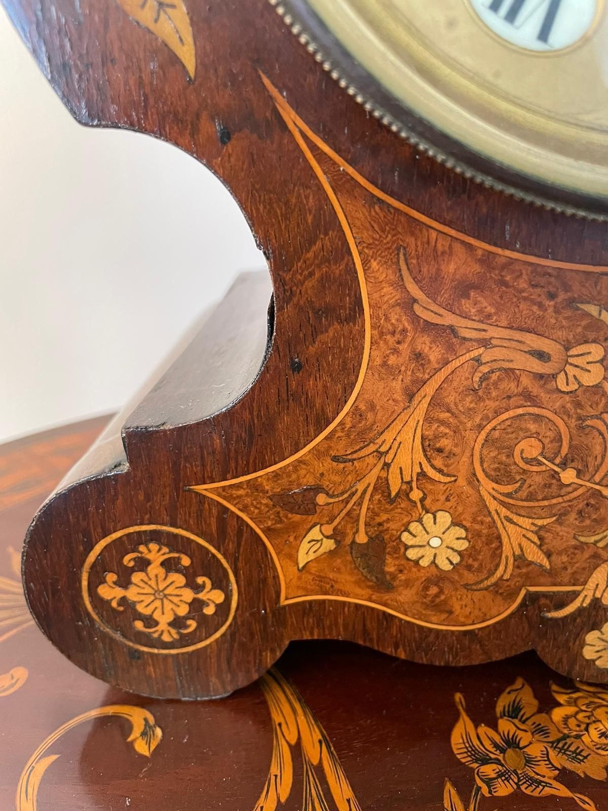 Home Decor Antique 19th Century French Rosewood Marquetry Inlaid Eight Day Mantel Clock photo