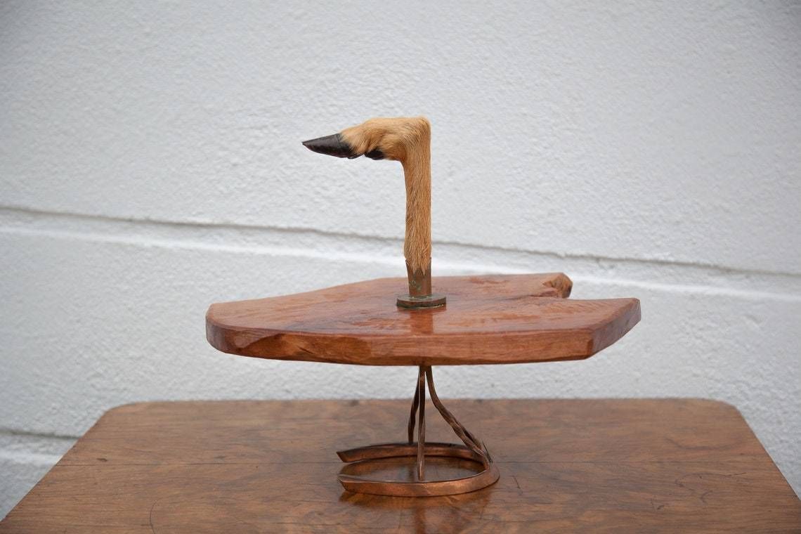 Vintage Platter, Cheese Platter, Crowbar Top, Wood Top With Copper Foot, Original, Hunting, Cheese Tray photo for sale