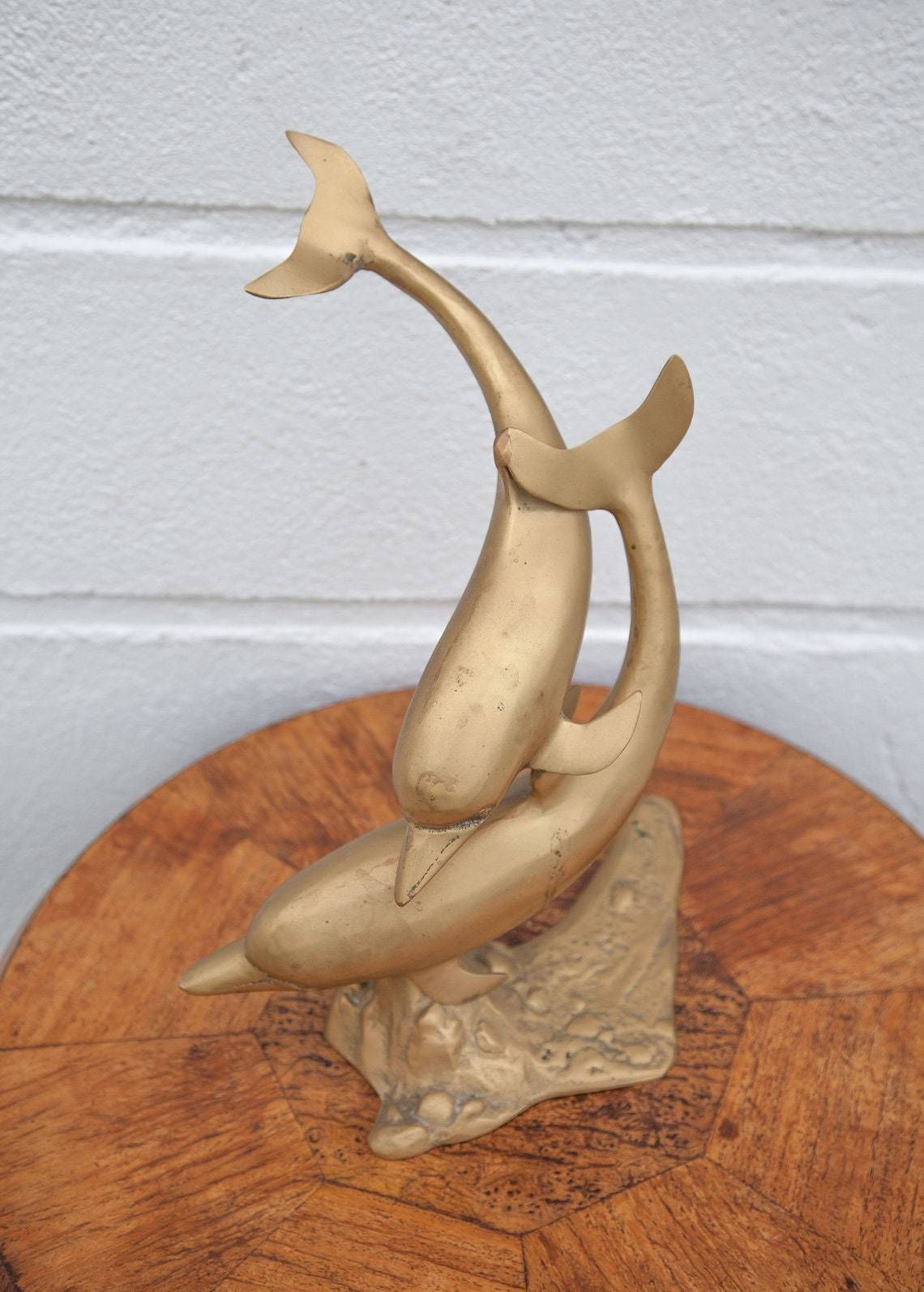 Vintage Brass Dolphin, Brass Dolphin Statue, Brass Sculpture Of 2 Dolphins, Collection photo for sale