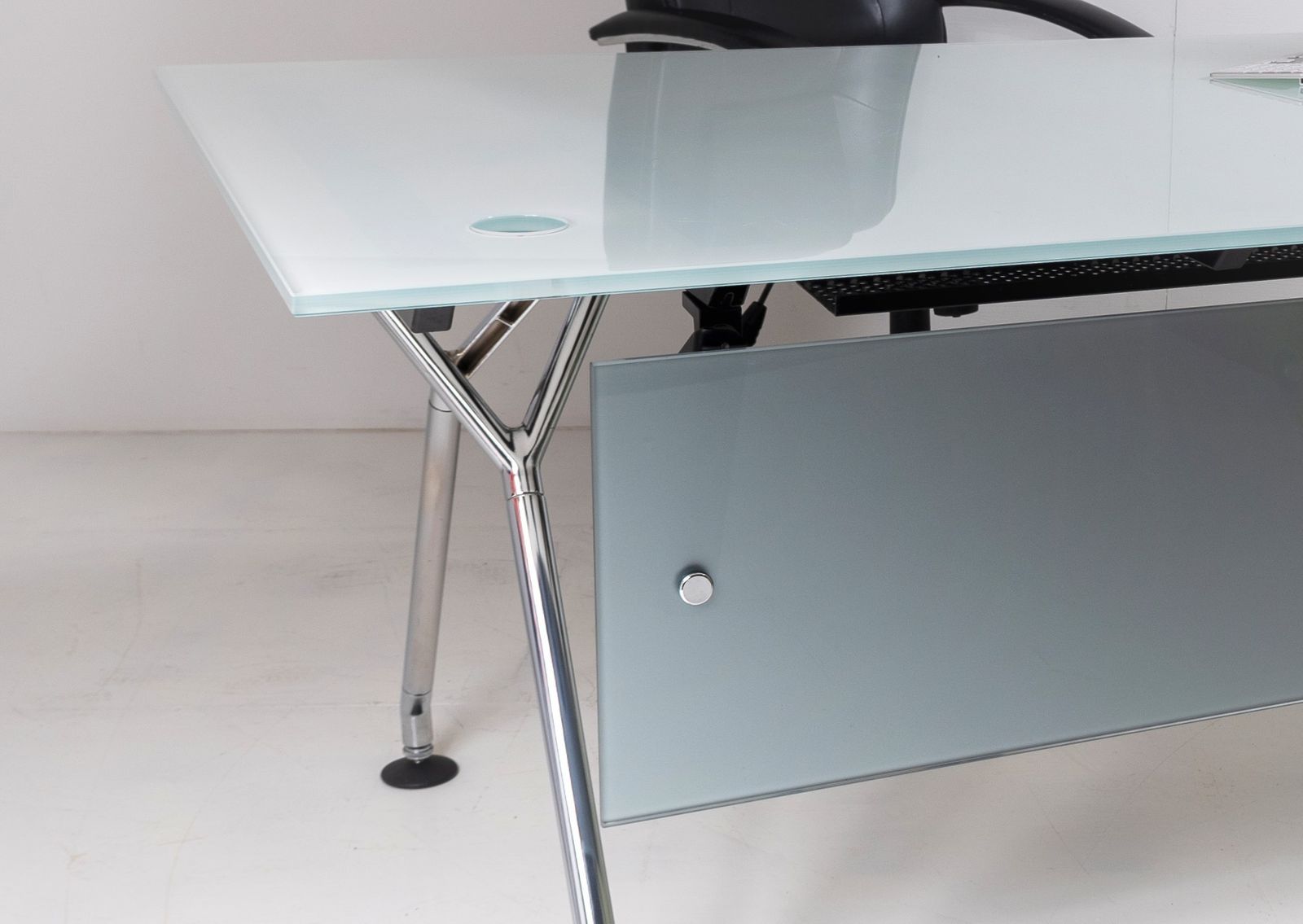 photo for sale Italian Glass Top On Chrome Executive ‘Nomos’ Desk By Norman Foster For Tecno 1980s