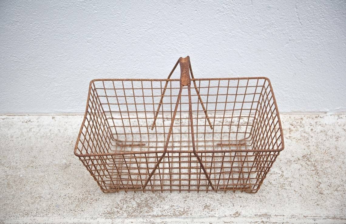 Vintage Metal Basket, Handle Basket, Old Basket, Metal Basket photo Home Decor