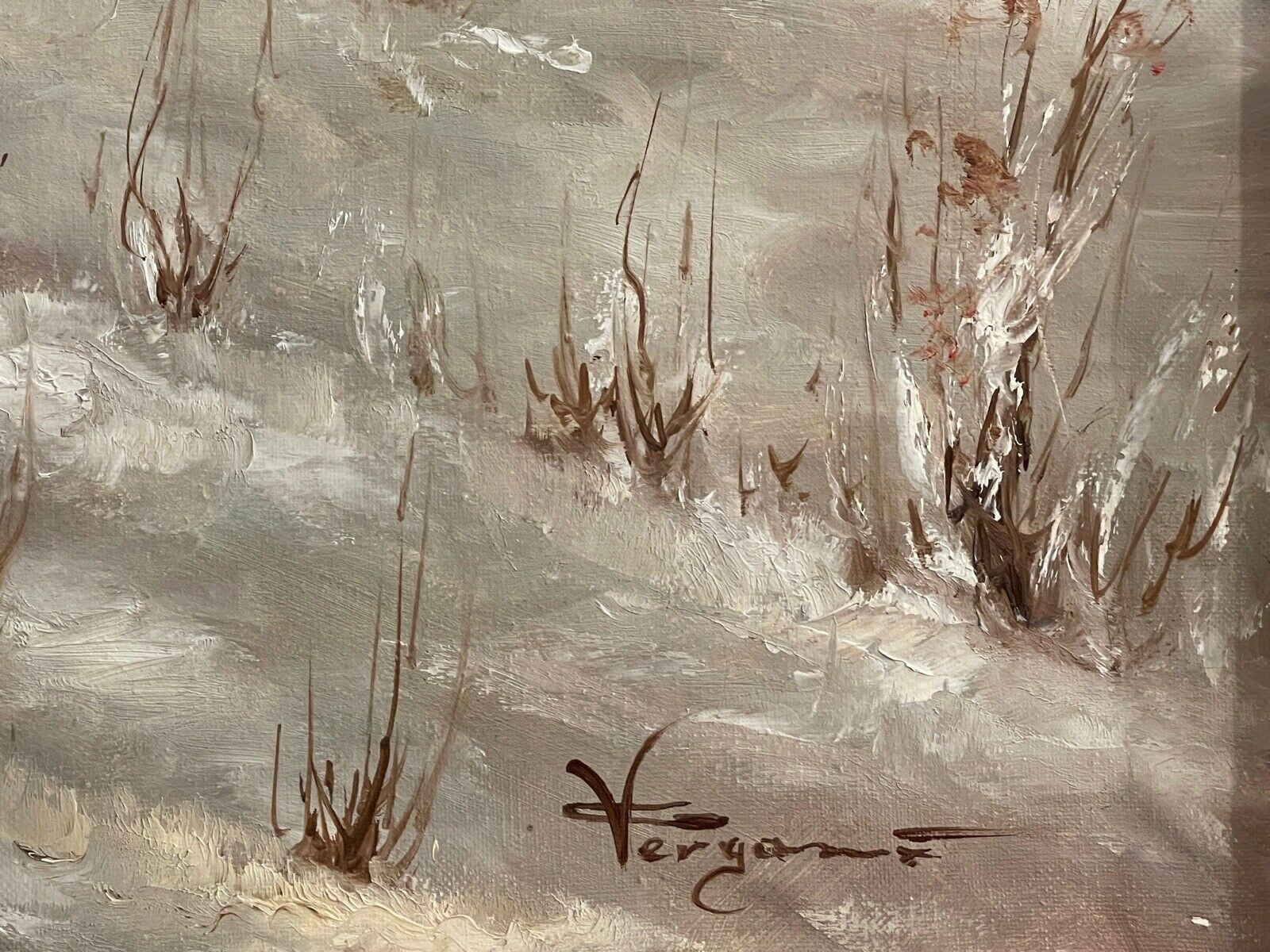 Painting Oil On Canvas XX, "Snowfall At The Park", Signed C. Vergani photo for sale
