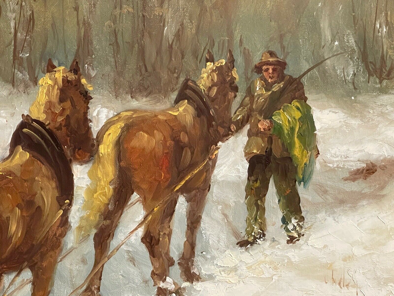 Painting Oil On Canvas XX, "Snowfall At The Park", Signed C. Vergani photo Art