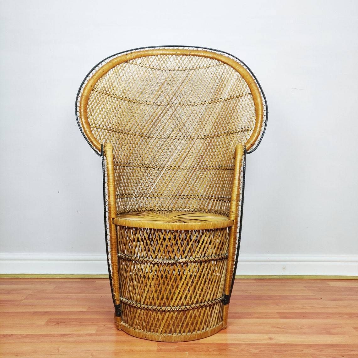 Vintage Bohemian Wicker Emmanuelle Bamboo Peacock Chair photo vinterior