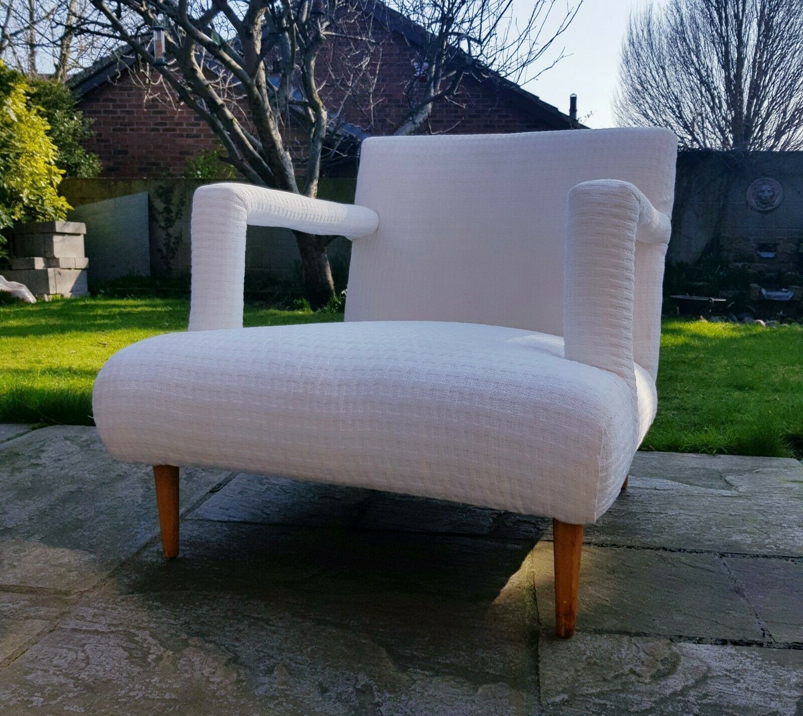 A Gio Ponti Style Reupholstered Vintage Armchair Mid Century Italian photo for sale