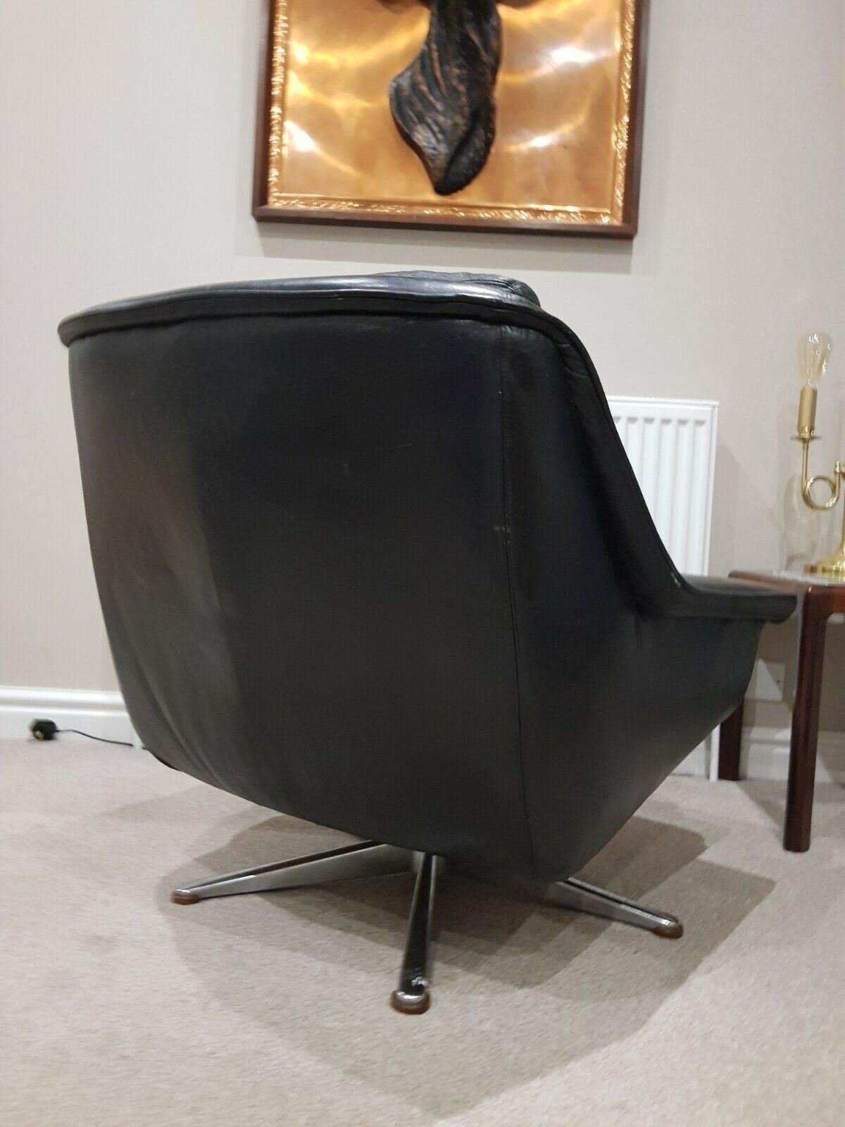 Mid Century Esa 802 Black Leather Armchair By Werner Langenfeld photo 795.0