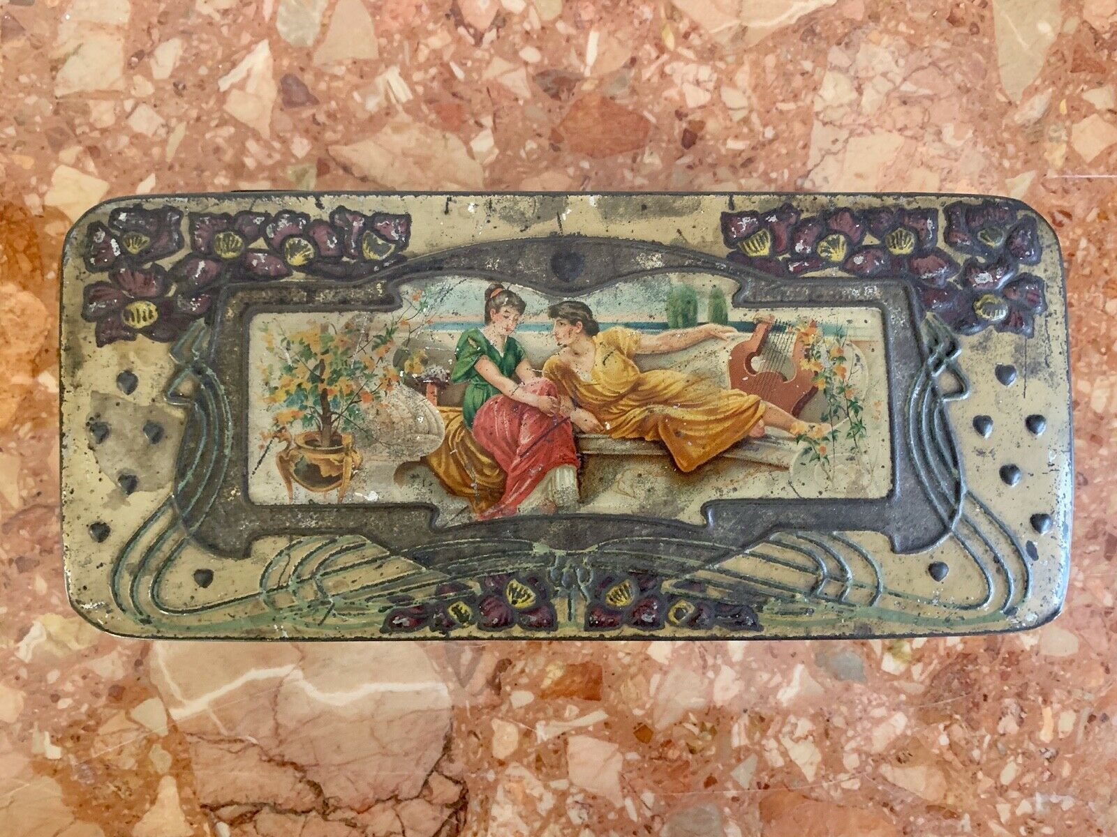 Collector Box In Tin Vintage Years'60 Decorated (Figures) photo furniture