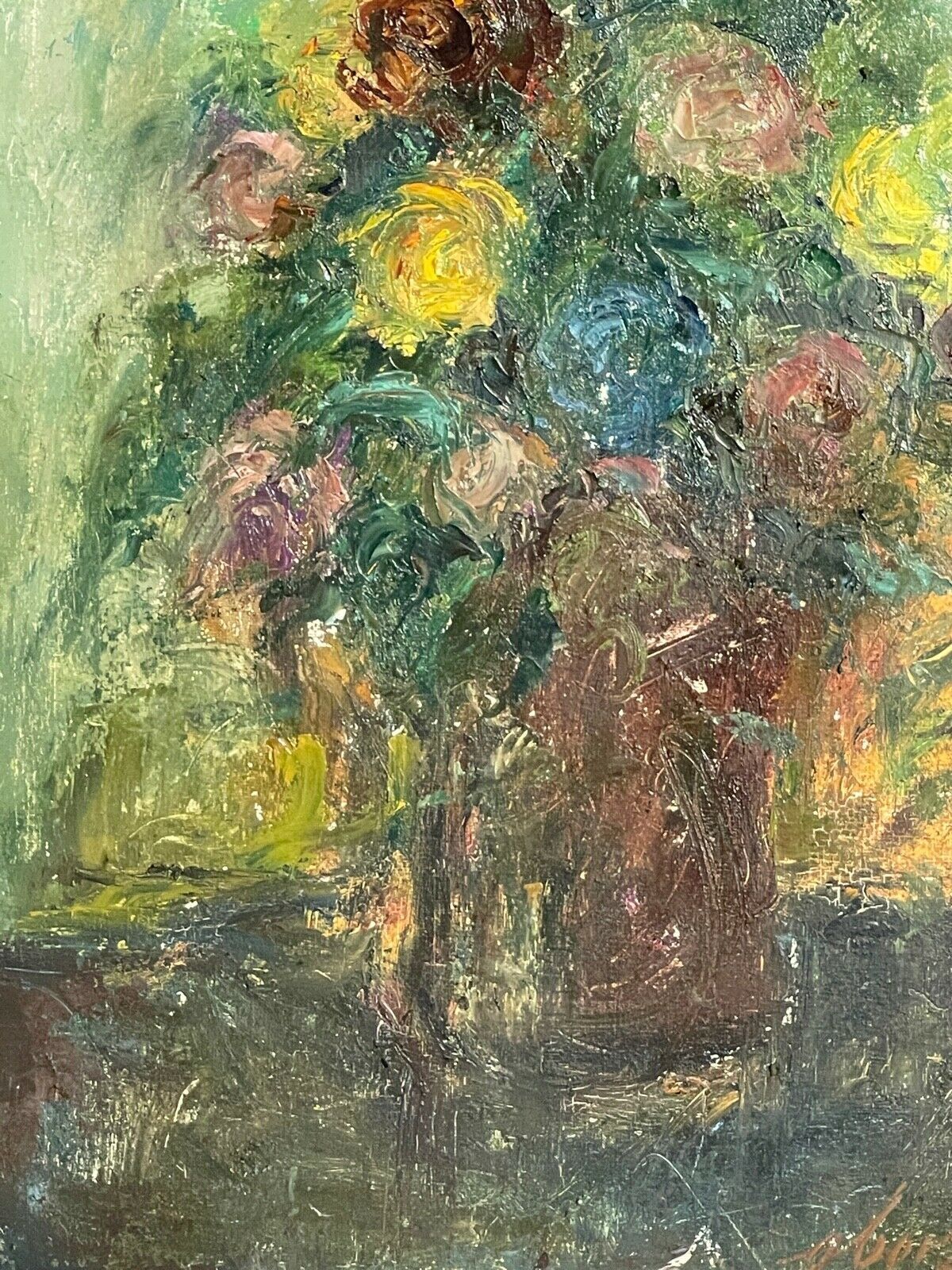 Painting To Oil, "Flowers", Mid 20th Century photo 93.6