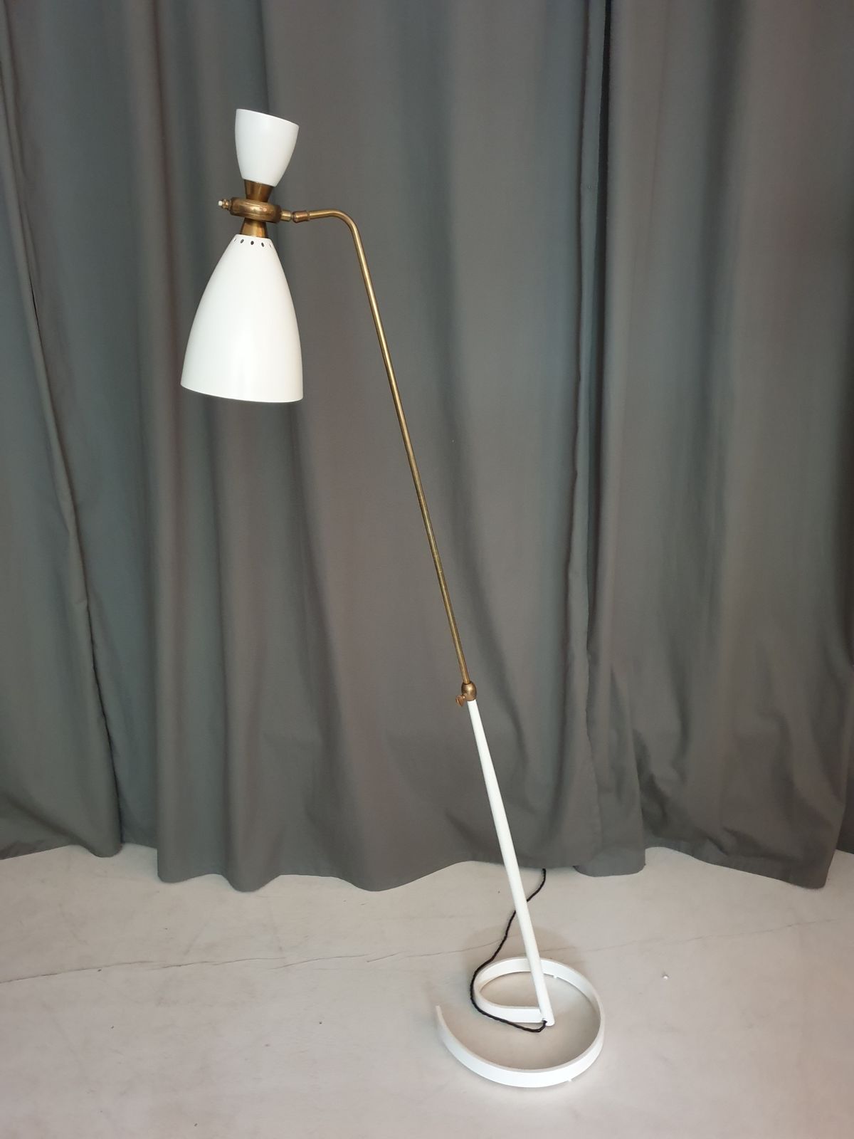 Mid Century Modern Lacquered Metal And Brass Floor Lamp