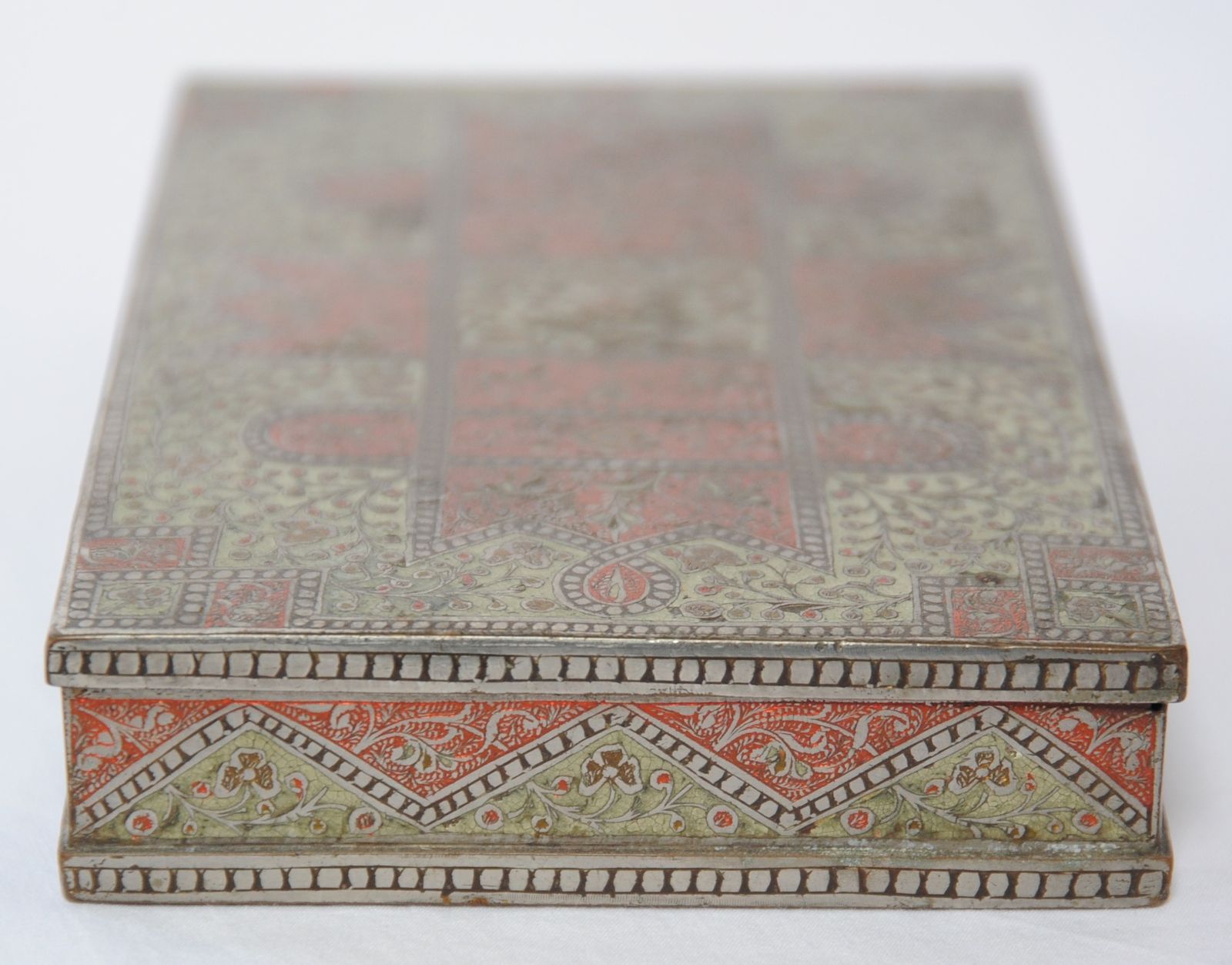 Antique Indian Engraved Brass Box In Mughal Islamic Style photo vintage